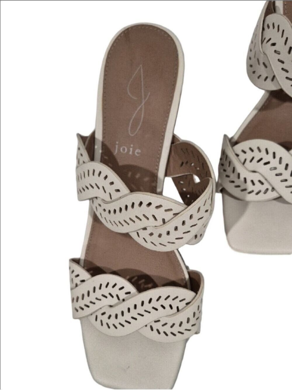 Joie Cream Braided Laser-Cut Slide Block Heel Sandals - Picture 2 of 8